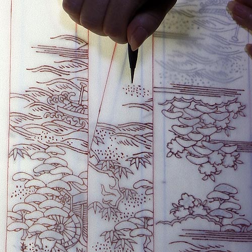 赤糊糸目を描く